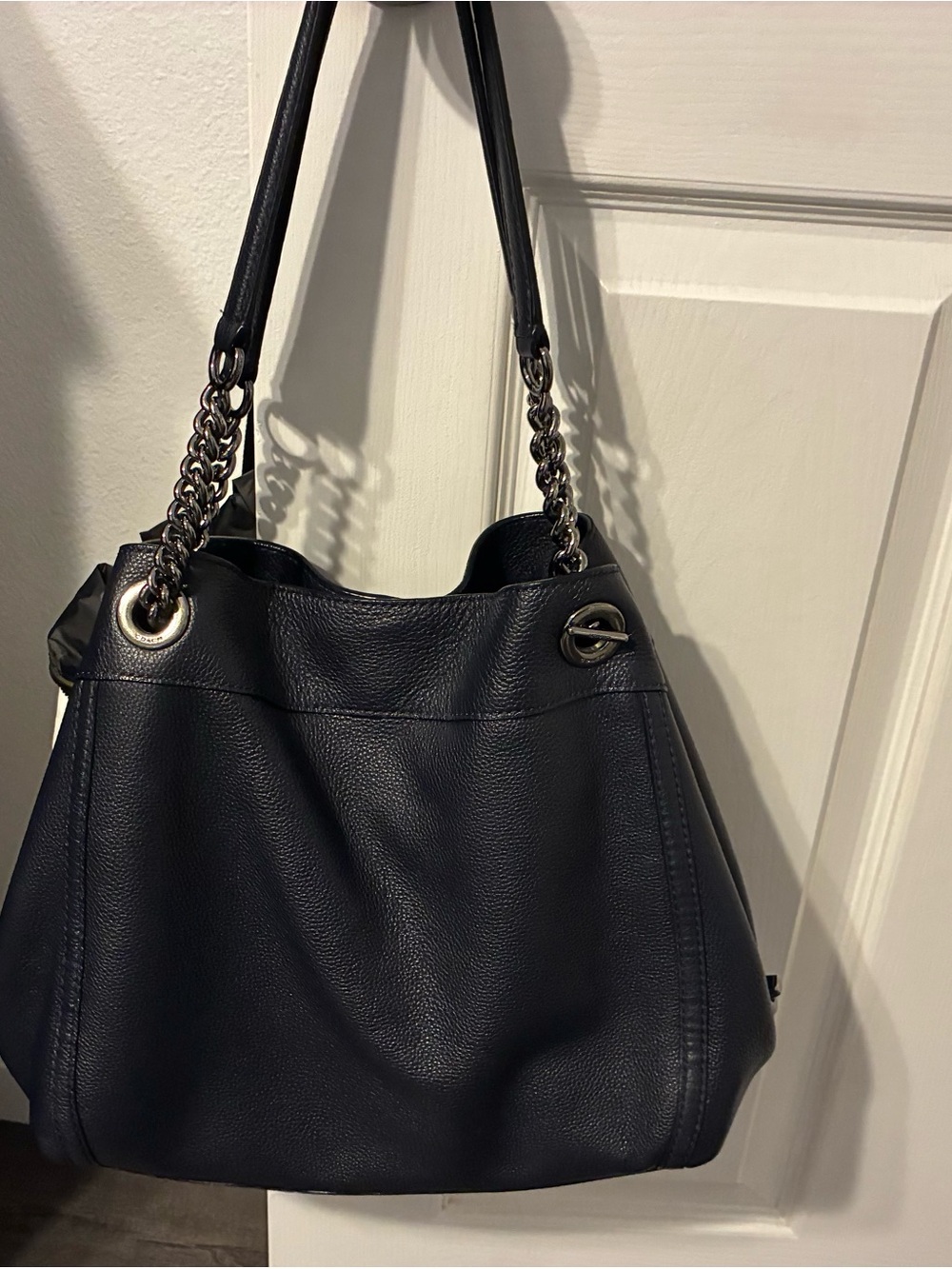 Coach Leather Madison Purse: Navy with Gunmetal Handle Accents - Picture 2 of 9